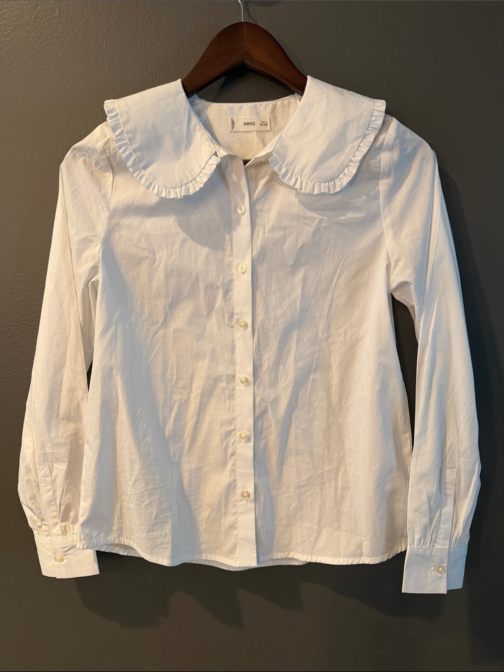 Mango Girls White Ruffle Collar Button-Front Shirt